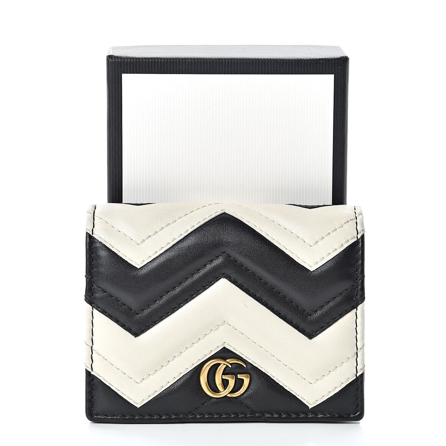 Gucci Calfskin Matelasse GG Marmont Card Case Wallet Black White 9 of 9