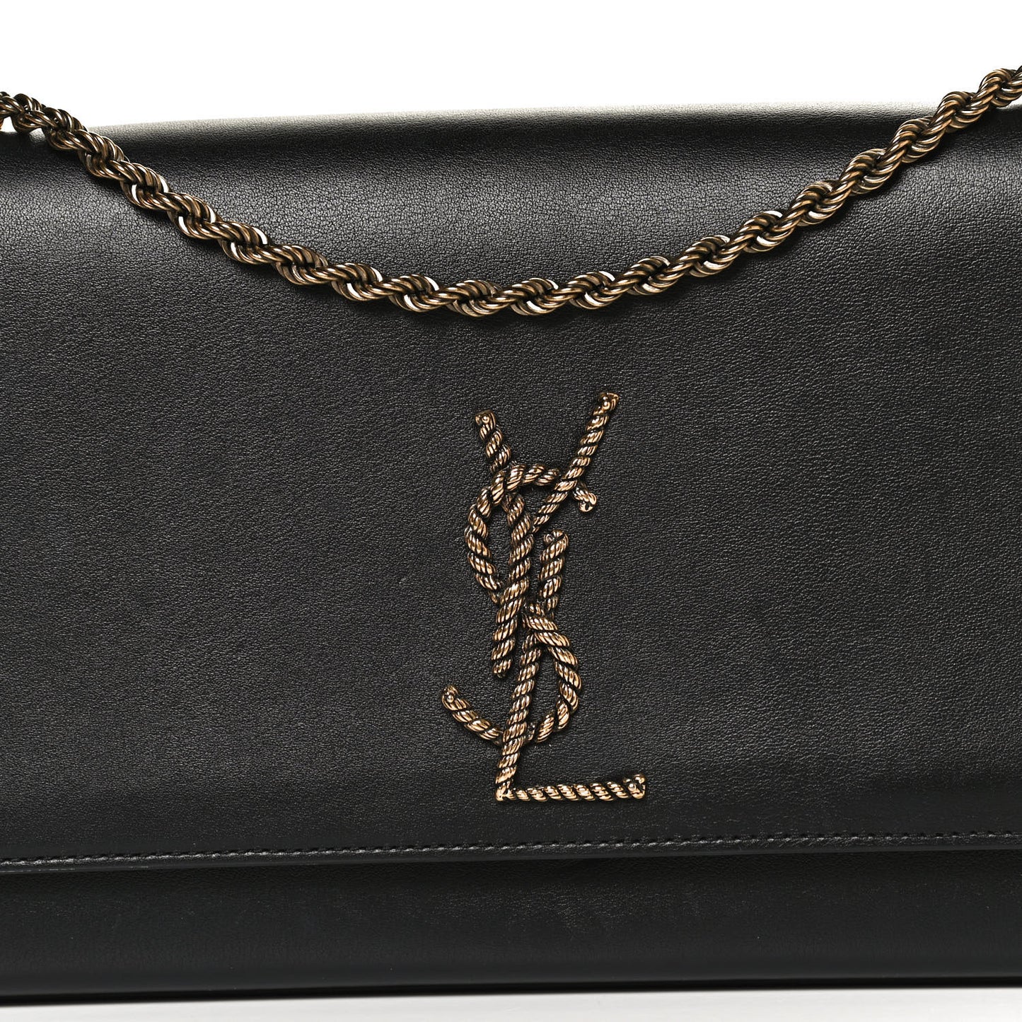 Smooth Calfskin Medium Braided Monogram Kate Satchel Black
