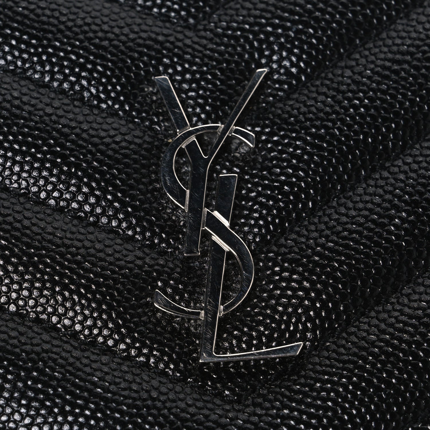 Saint Laurent Grain De Poudre Matelasse Chevron Monogram Zipped Card Case Black 8 of 8