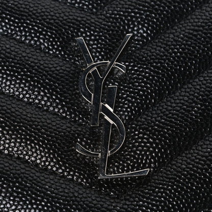 Saint Laurent Grain De Poudre Matelasse Chevron Monogram Zipped Card Case Black 8 of 8