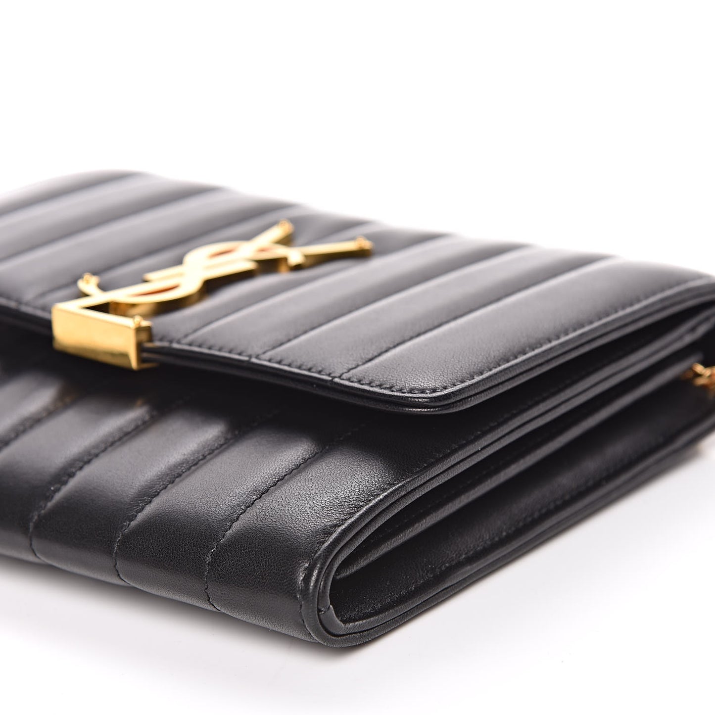 Lambskin Matelasse Monogram Vicky Chain Wallet Black