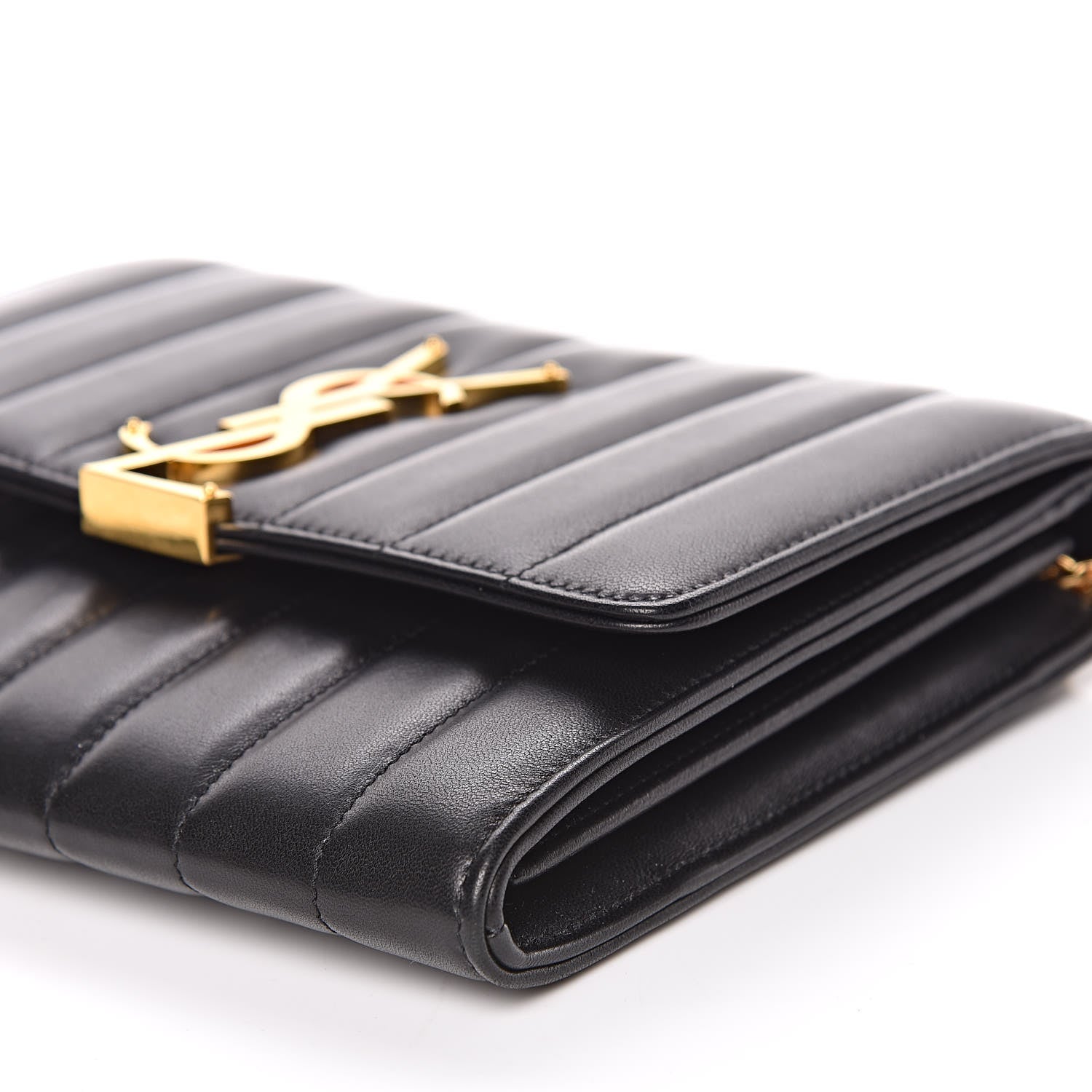 Saint Laurent Lambskin Matelasse Monogram Vicky Chain Wallet Black 9 of 11