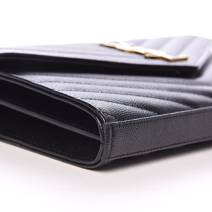 Saint Laurent Grain De Poudre Matelasse Chevron Monogram Chain Wallet Black 8 of 9