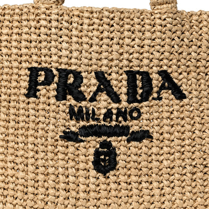 Prada Yarn Raffia Effect Crochet Embroidered Small Logo Tote Naturale 7 of 10