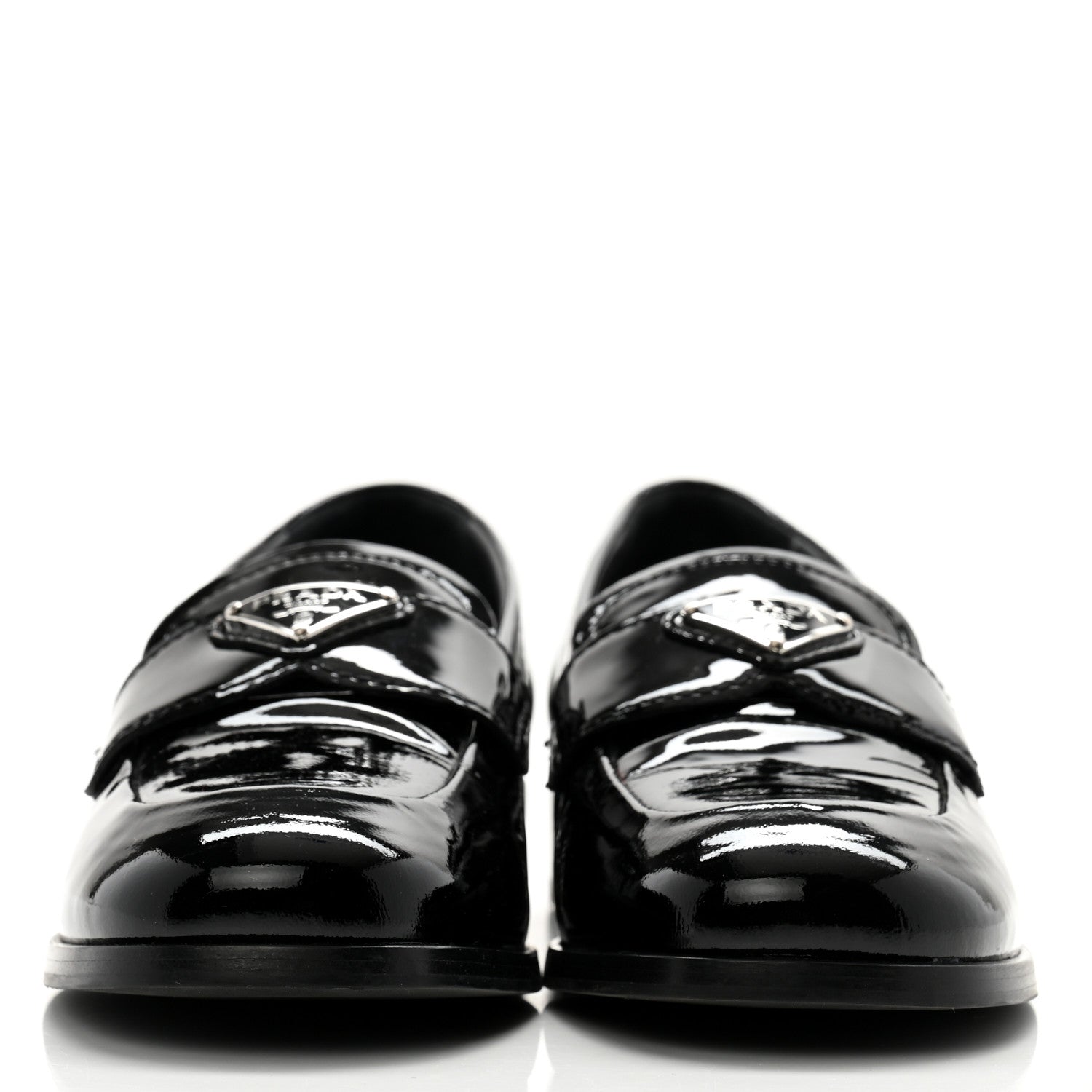 Prada Vernice Triangle Womens Loafers 35.5 Black 2 of 11
