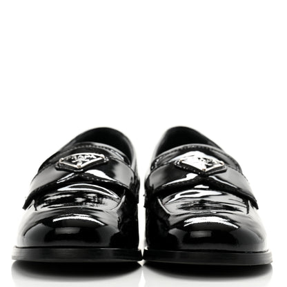 Prada Vernice Triangle Womens Loafers 35.5 Black 2 of 11
