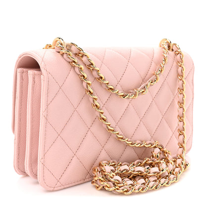 Chanel Shiny Caviar Quilted Flap Charm Wallet On Chain WOC Light Pink 3 of 12