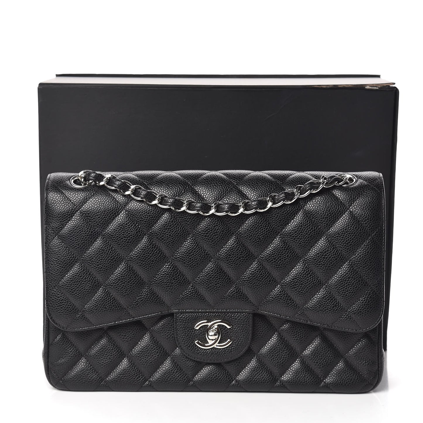 Caviar Quilted Jumbo Double Flap Black