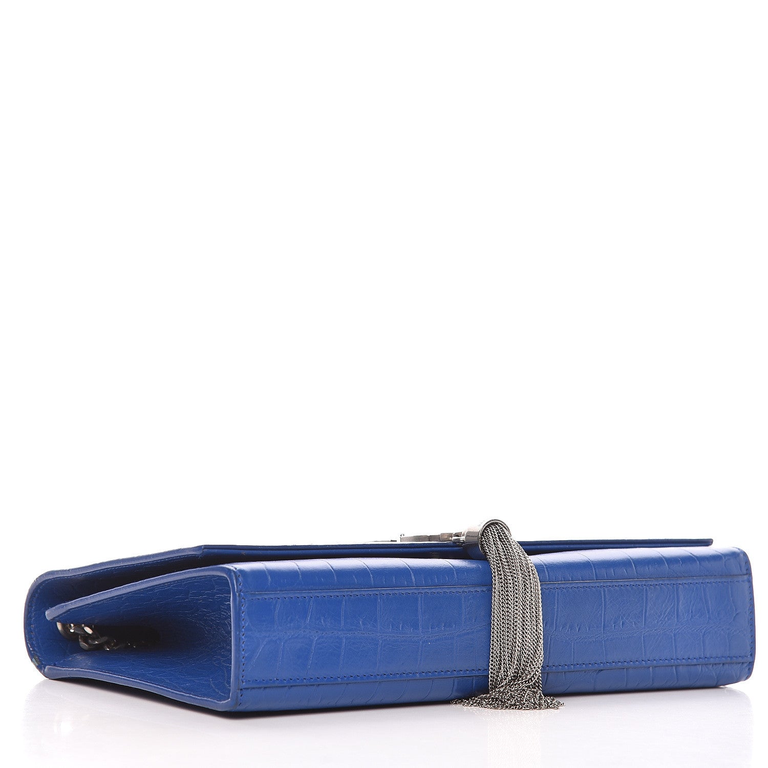 Saint Laurent Calfskin Crocodile Embossed Medium Classic Monogram Kate Tassel Satchel Bleu Majorelle 4 of 23
