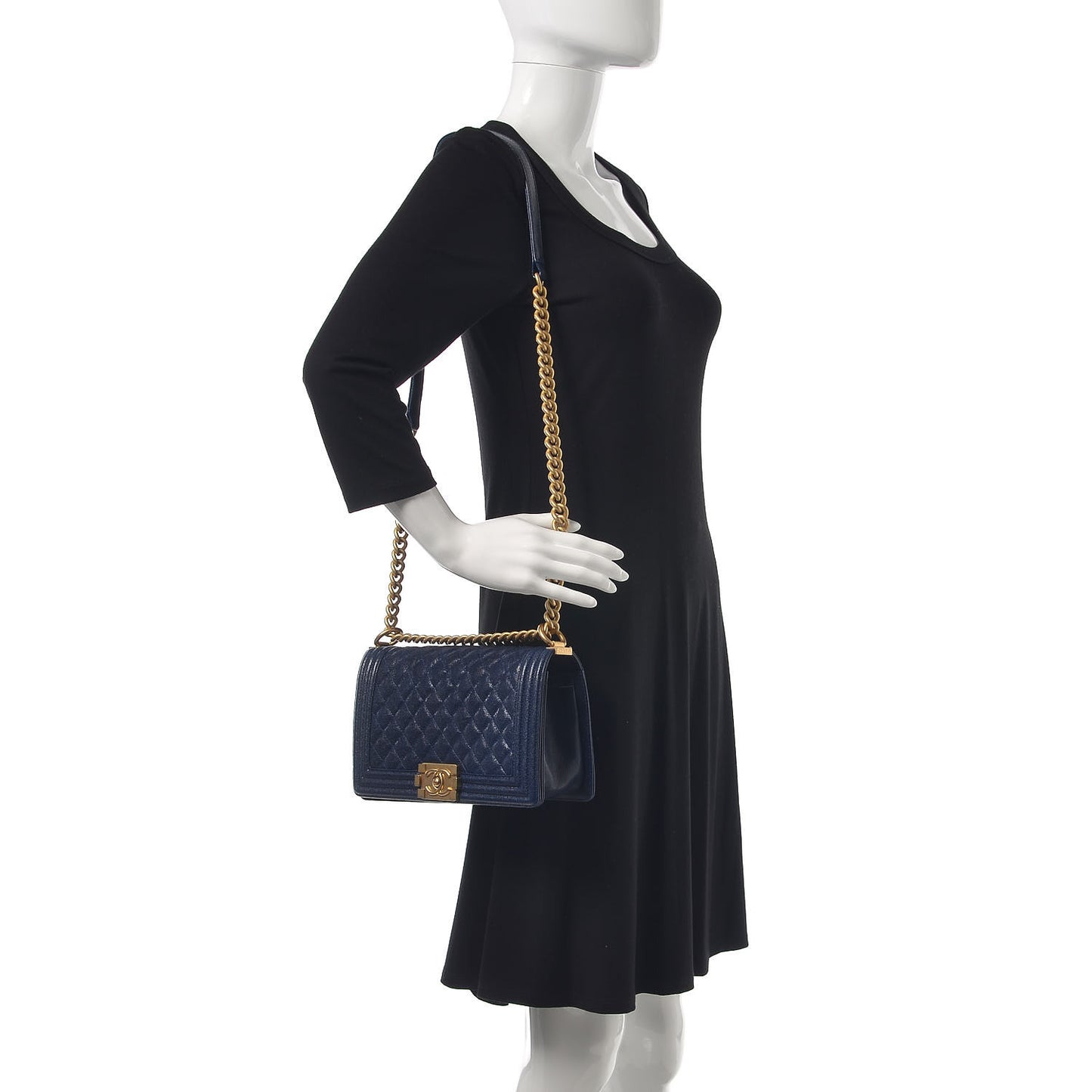 Caviar Quilted Medium Boy Flap Dark Blue