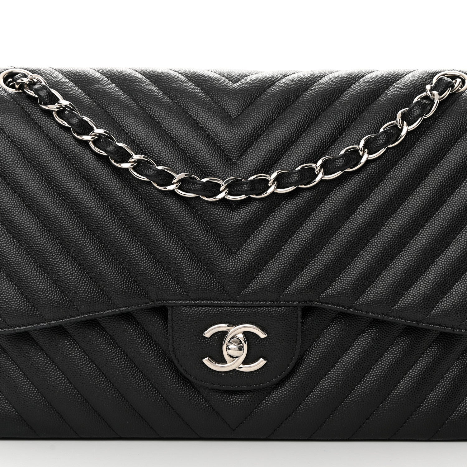 Chanel Caviar Chevron Quilted Jumbo Double Flap Black 8 of 16