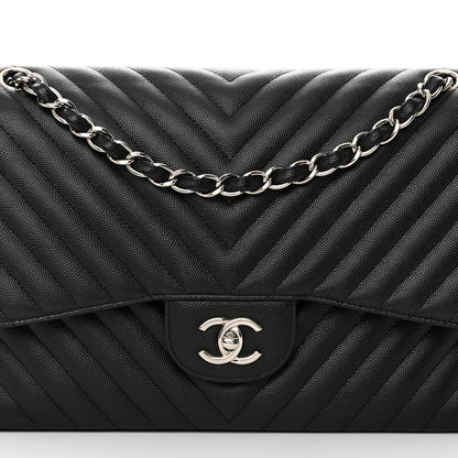 Chanel Caviar Chevron Quilted Jumbo Double Flap Black 8 of 16