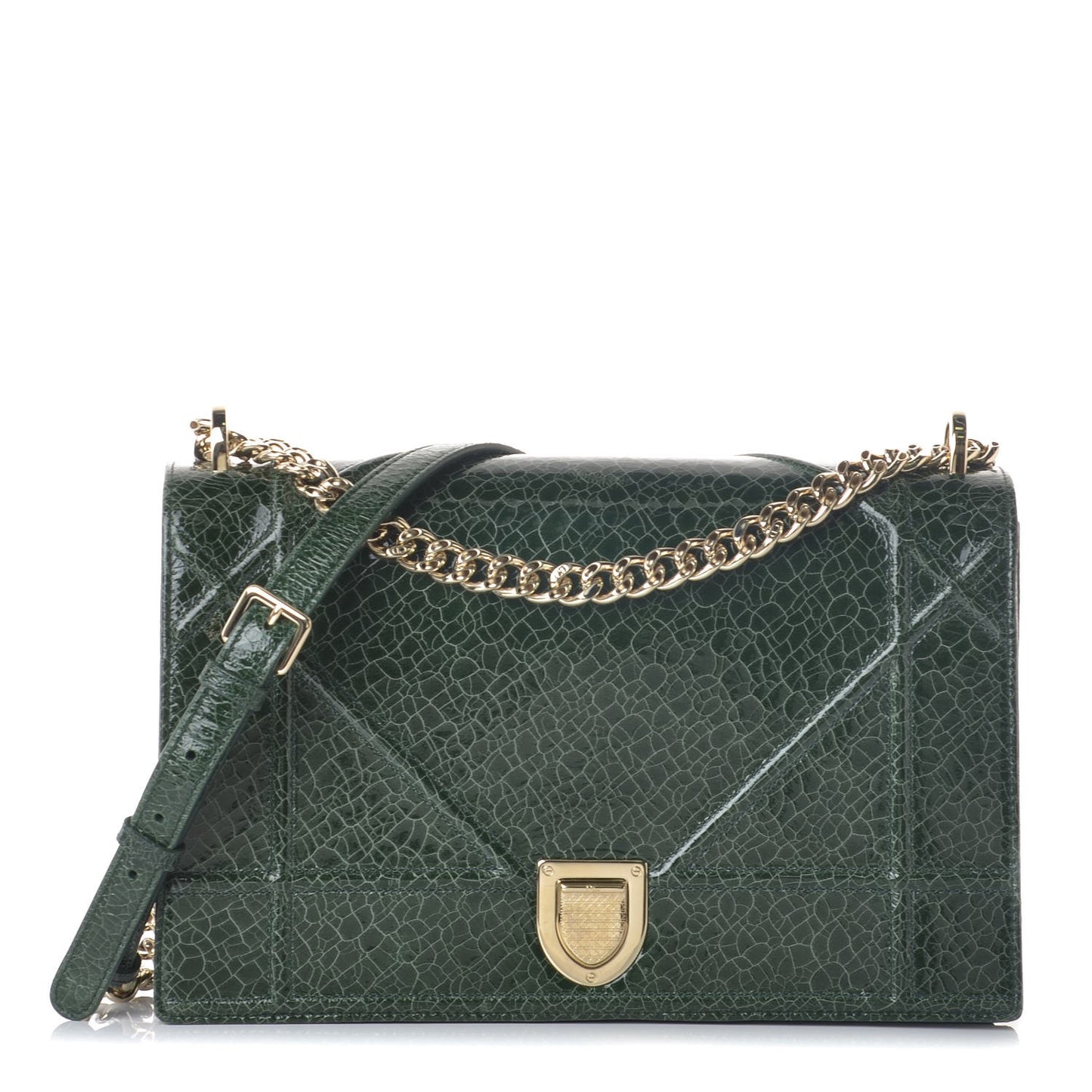 Ceramic Effect Deerskin Large Diorama Flap Bag Malachite Green