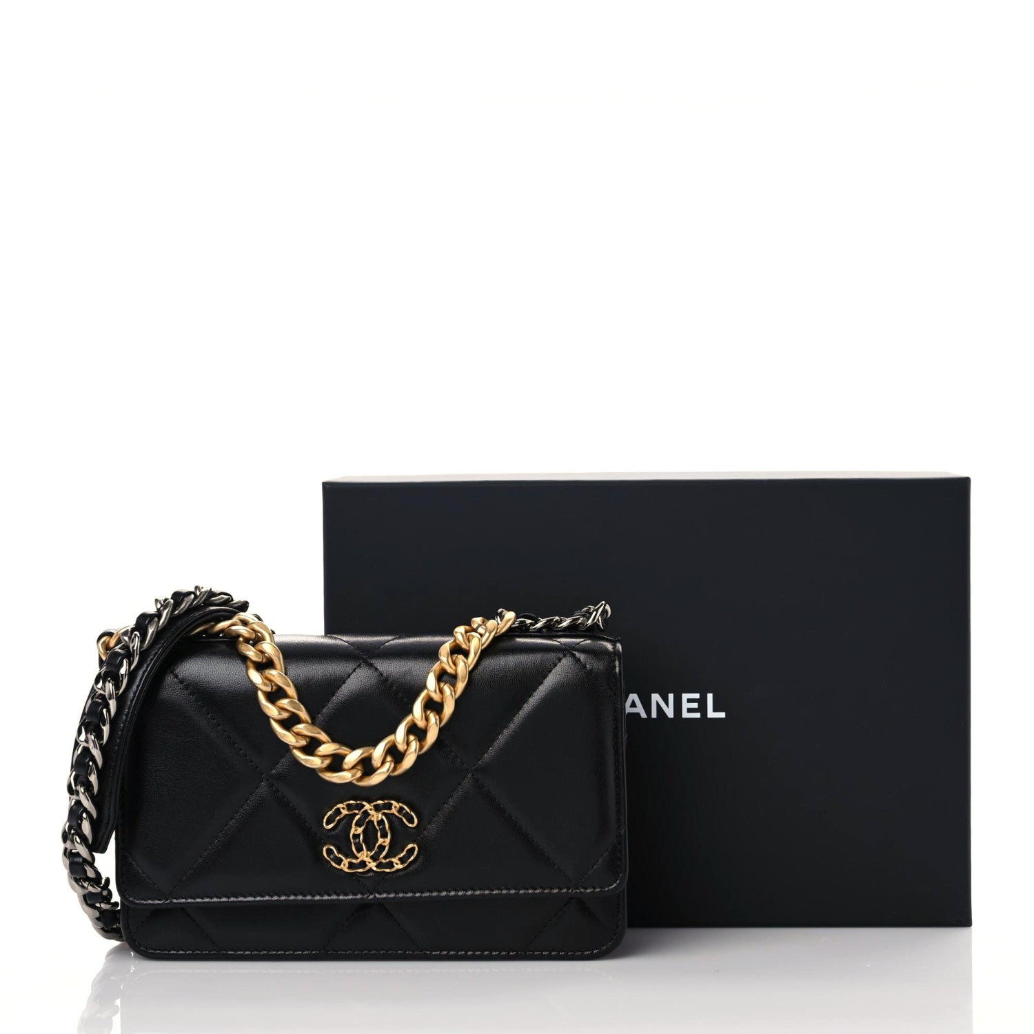 Chanel Lambskin Quilted Chanel 19 Wallet On Chain WOC Black 15 of 15
