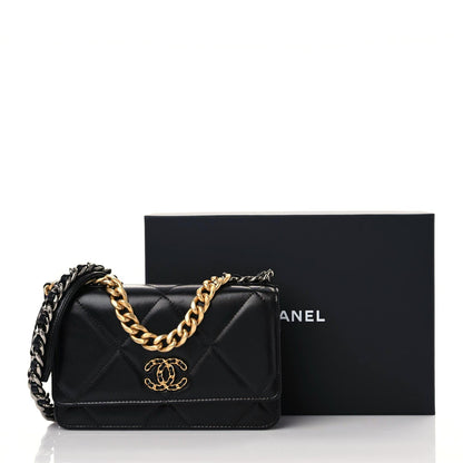 Chanel Lambskin Quilted Chanel 19 Wallet On Chain WOC Black 15 of 15