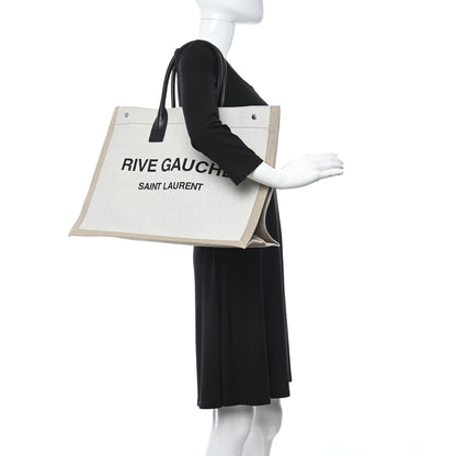 Saint Laurent Linen Calfskin Rive Gauche Tote Optic White 2 of 11