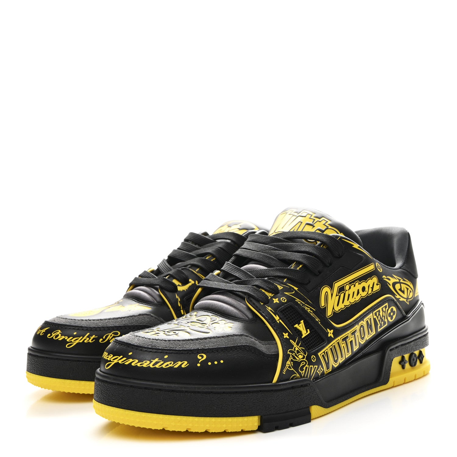 Louis Vuitton Calfskin Graffiti Mens LV Trainer Sneakers 8 Black Yellow 4 of 11