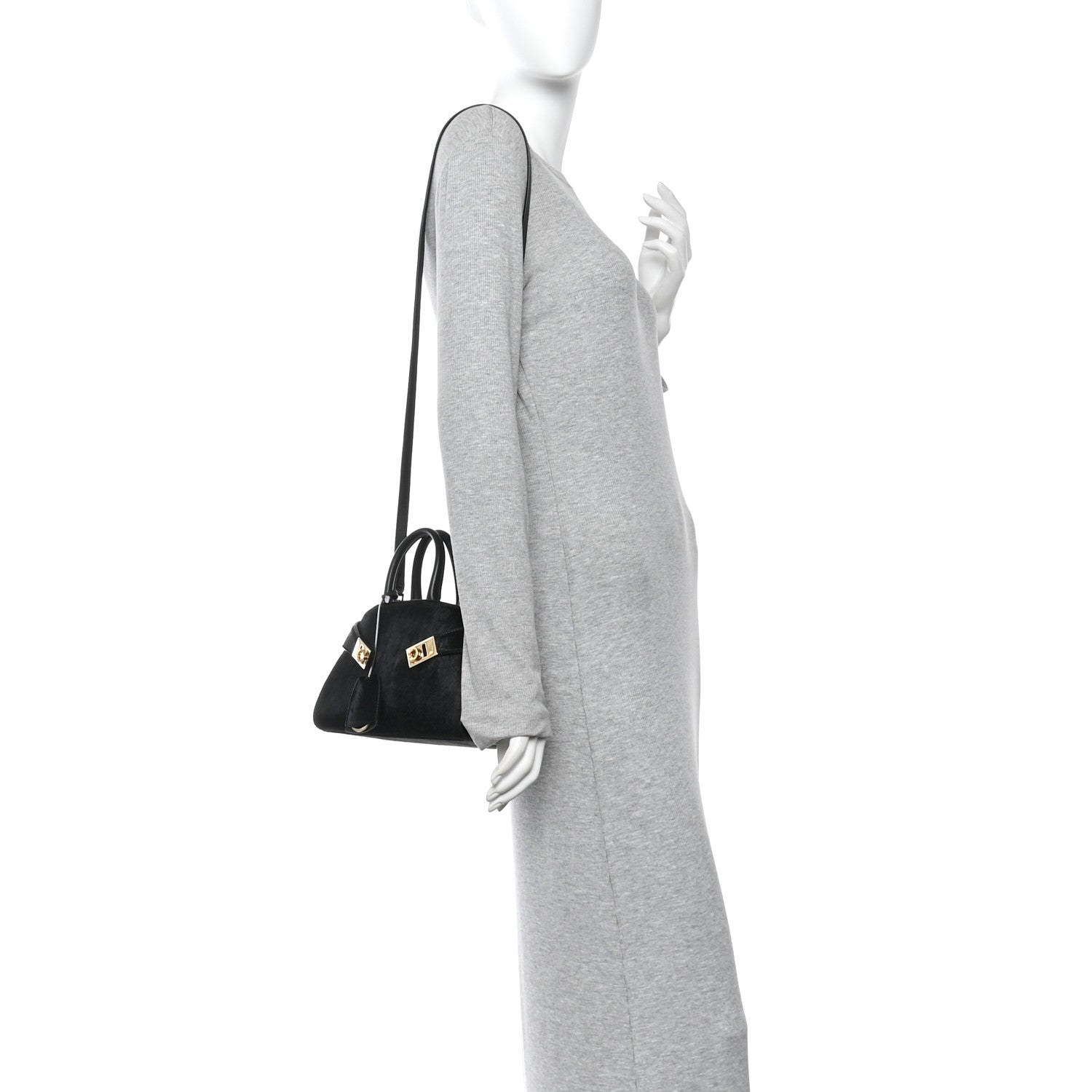Salvatore Ferragamo Pony Hair Mini Hug Bag Black 2 of 10