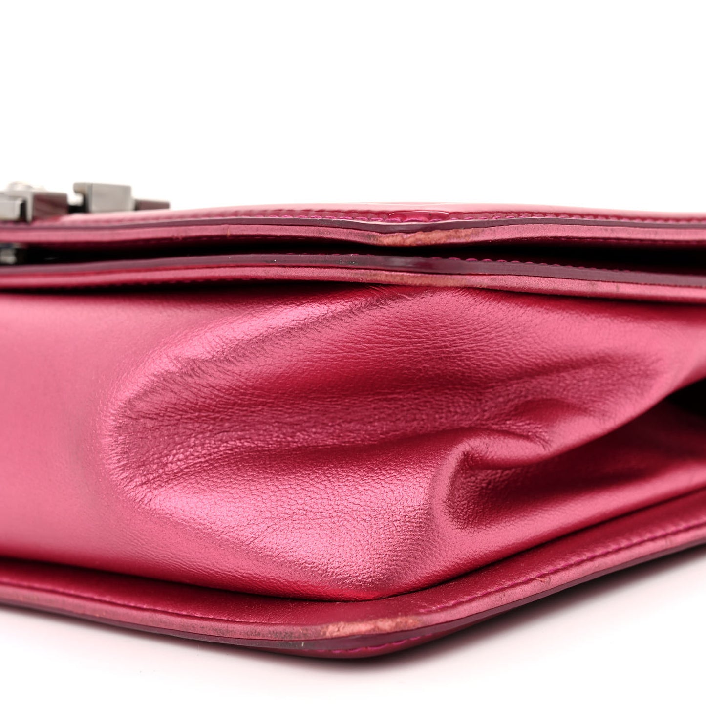 Metallic Patent Calfskin Quilted Medium Boy Flap Pink