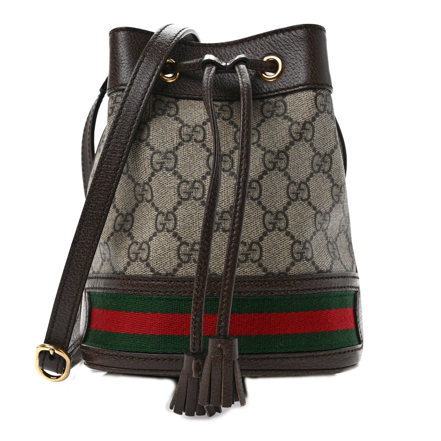 GG Supreme Monogram Web Mini Ophidia Bucket Bag Brown