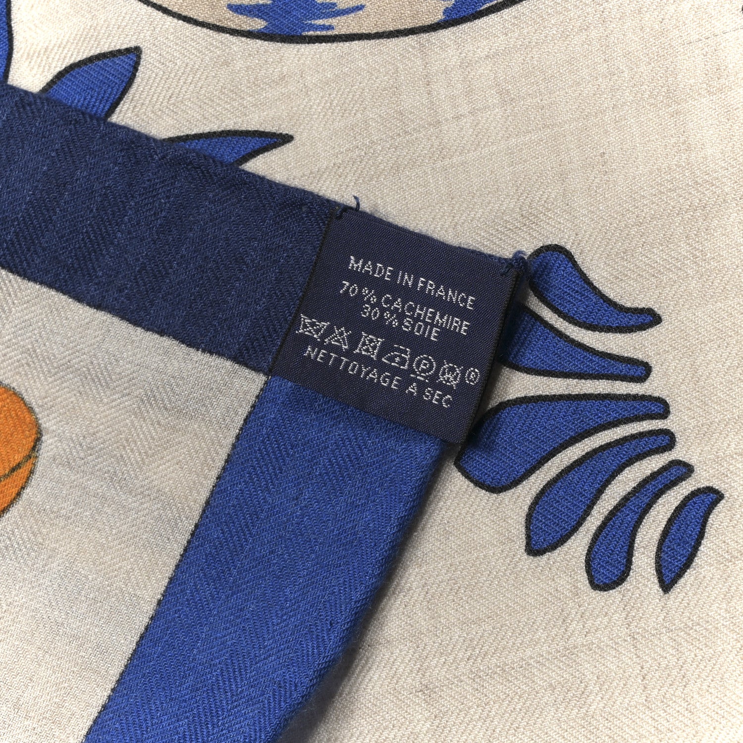 Hermes Cashmere Silk Les Leopards Shawl 140 Naturel Bleu Orange 3 of 8
