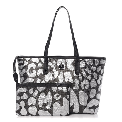 MCM Visetos Metallic Leopard Print Medium Anya Shopper Tote Black 1 of 9
