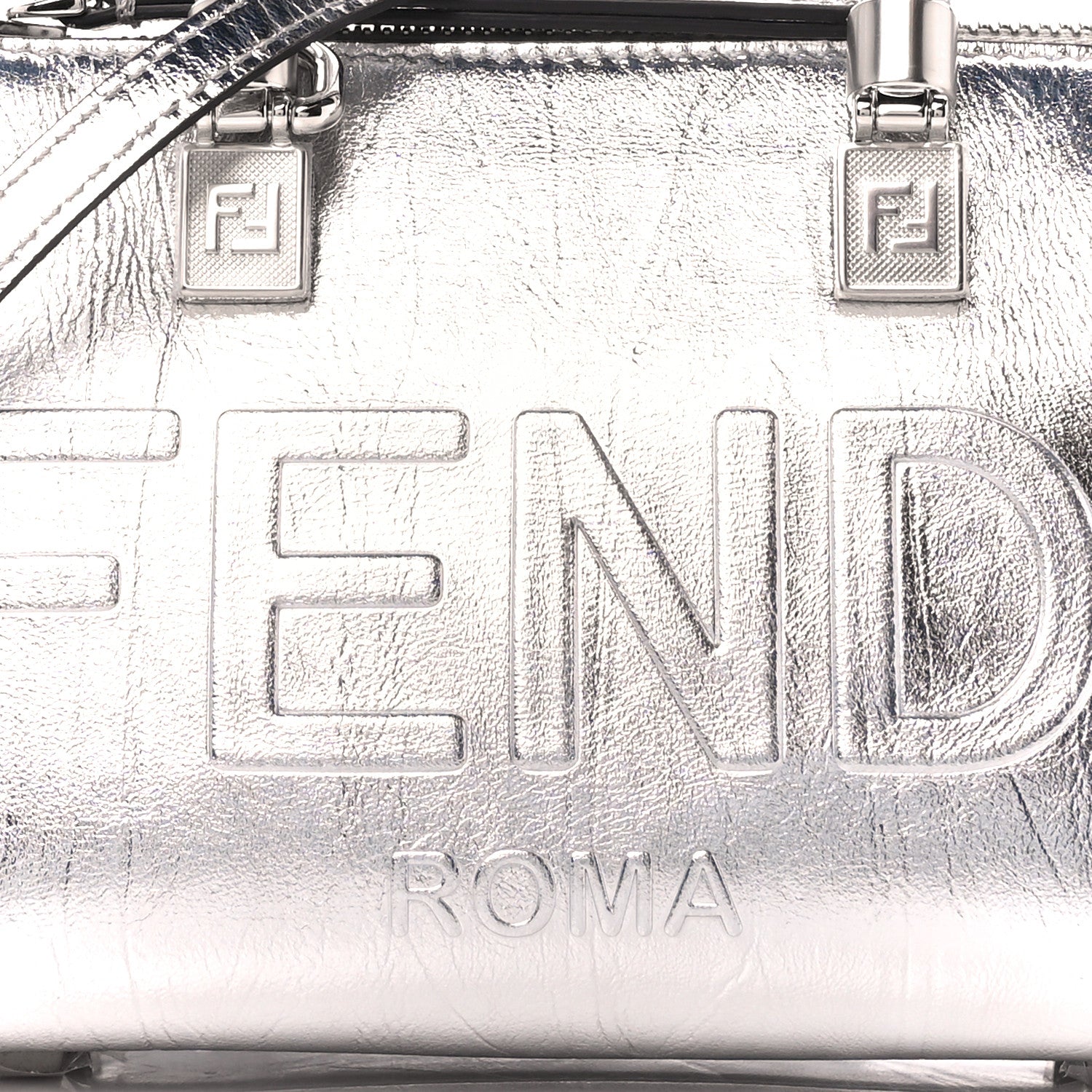 Fendi Rock Millenium Logo Embossed Mini By The Way Top Handle Boston Bag Argento 10 of 12