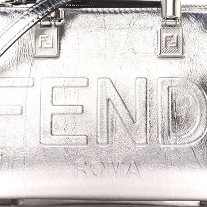 Fendi Rock Millenium Logo Embossed Mini By The Way Top Handle Boston Bag Argento 10 of 12