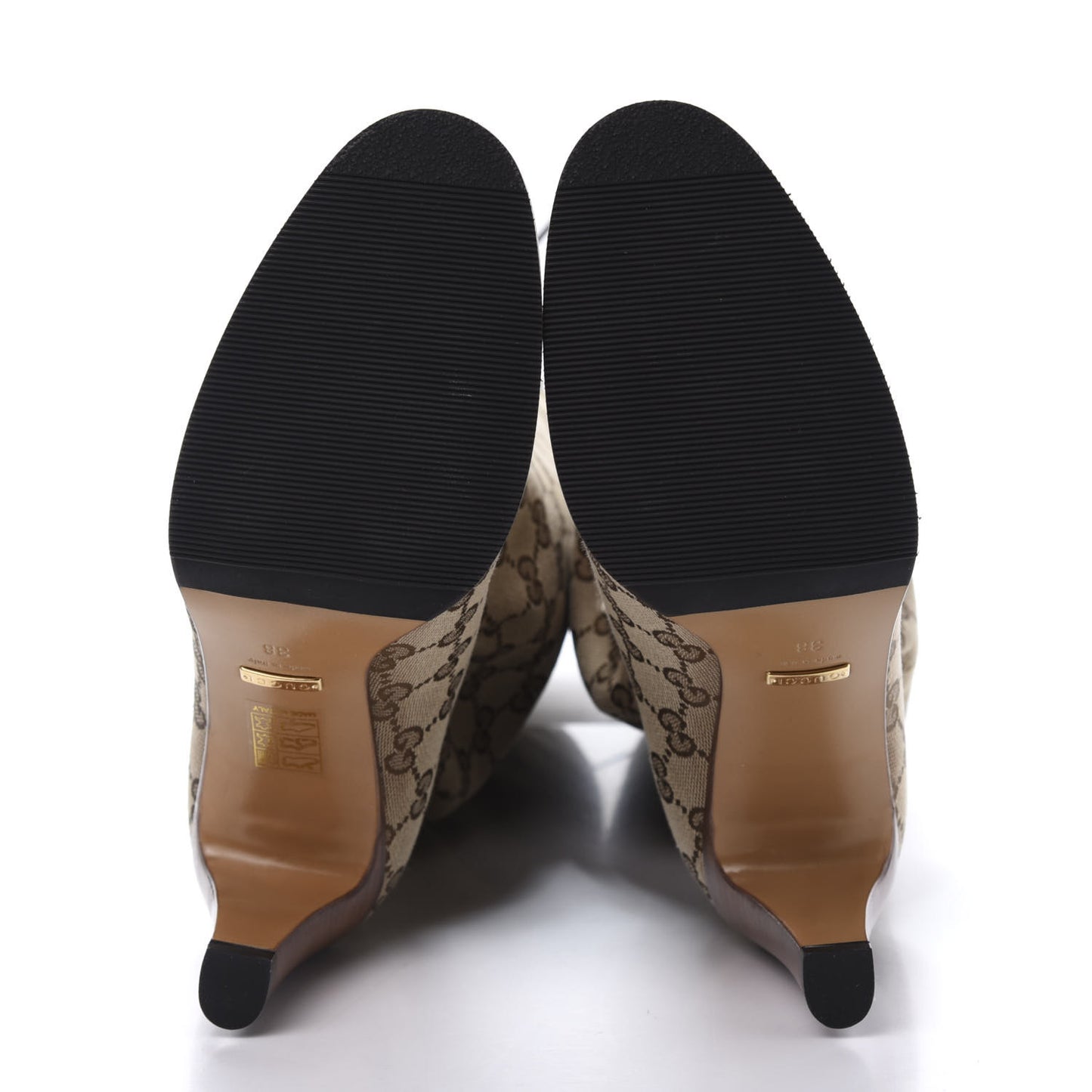 Monogram Malaga Kid Lisa Mid Heel Boots 38 Beige Ebony