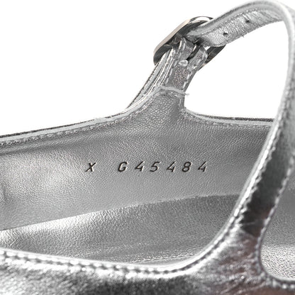 Chanel Laminated Calfskin Grosgrain Mary Janes Flats 37 Silver Black 9 of 12