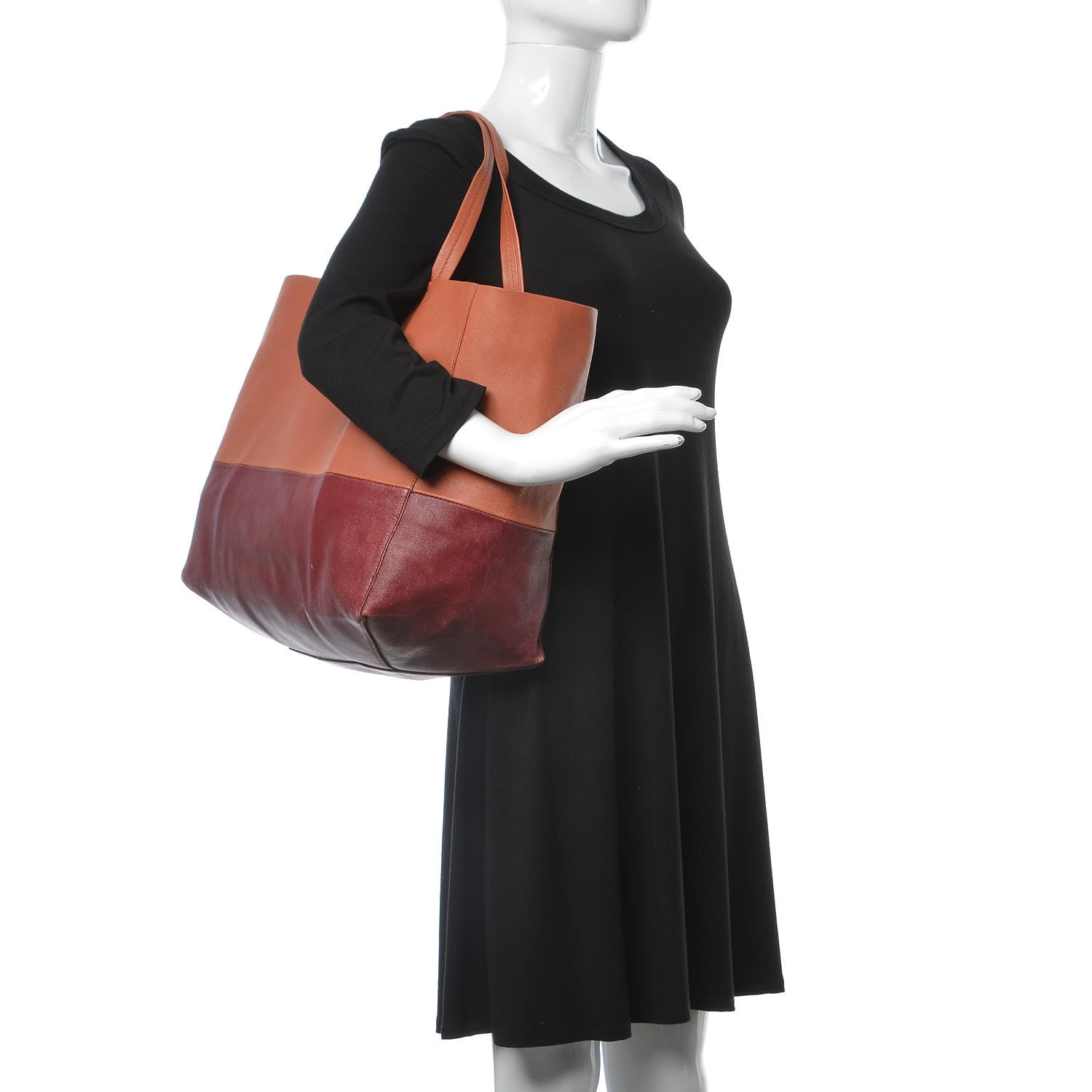 Celine Lambskin Horizontal Bi-Color Cabas Peach Rust 2 of 29