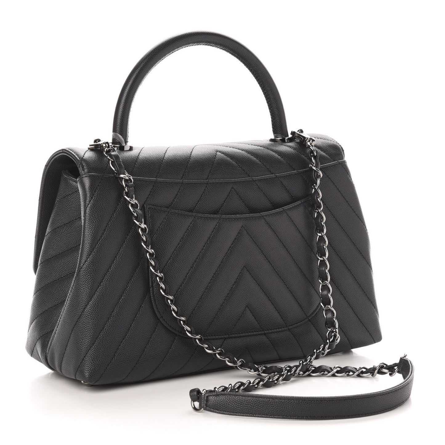Caviar Chevron Quilted Small Coco Handle Flap Black
