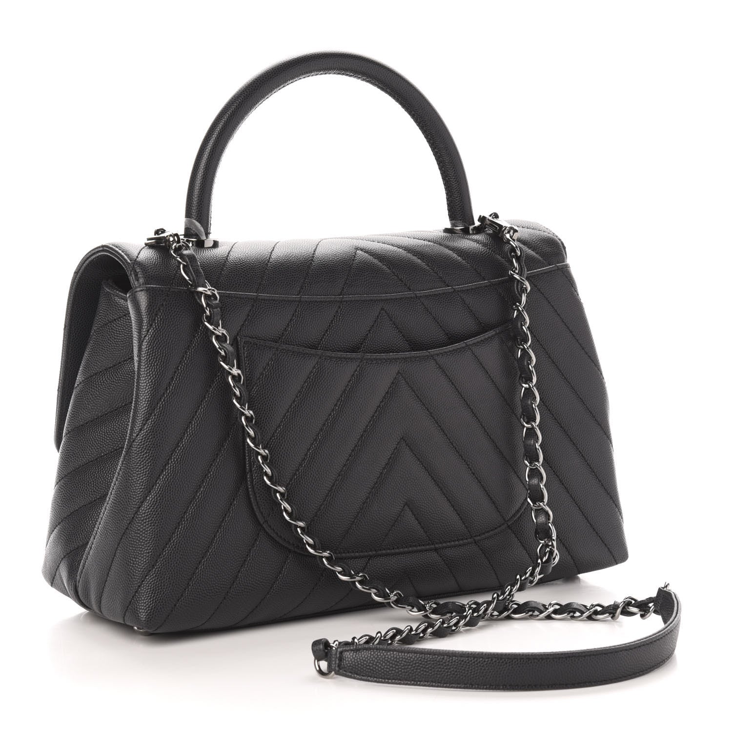 Chanel Caviar Chevron Quilted Small Coco Handle Flap Black 3 of 10