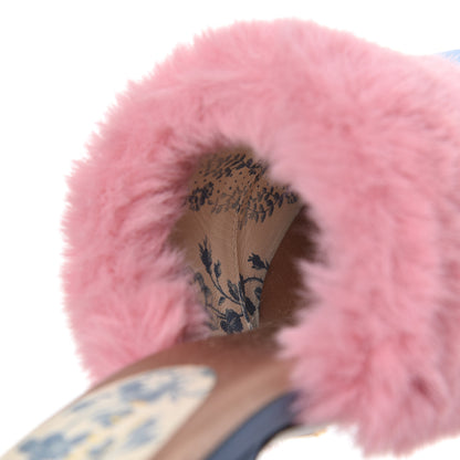 Gucci Faux Fur Silk Satin Crystal Candy Mules 38 Rosa Carta Zucchero 8 of 14