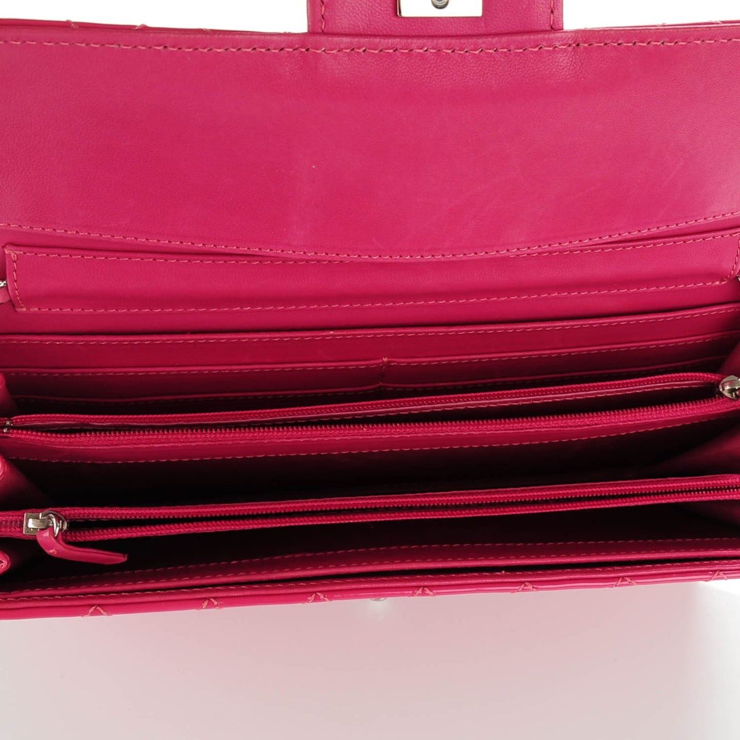 Patent Calfskin Quilted East West Flap Clutch Pink