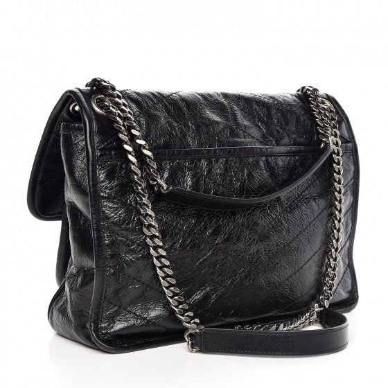 Saint Laurent Crinkled Calfskin Matelasse Monogram Medium Niki Chain Satchel Black 3 of 13