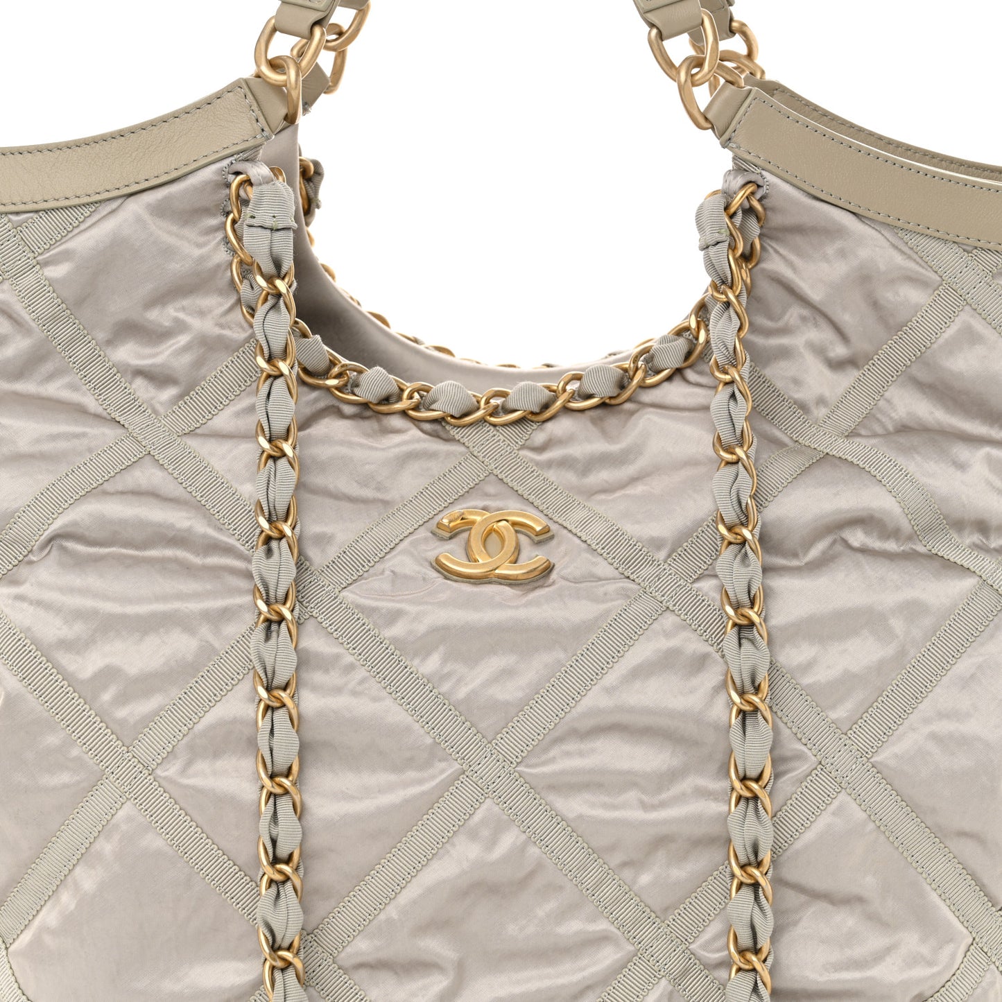 Nylon Grosgrain Quilted Lifestyle Shopping Bag Grey