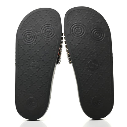 Gucci Calfskin Crystal Embellished Web Slide Sandals 37 Blue Red 5 of 7