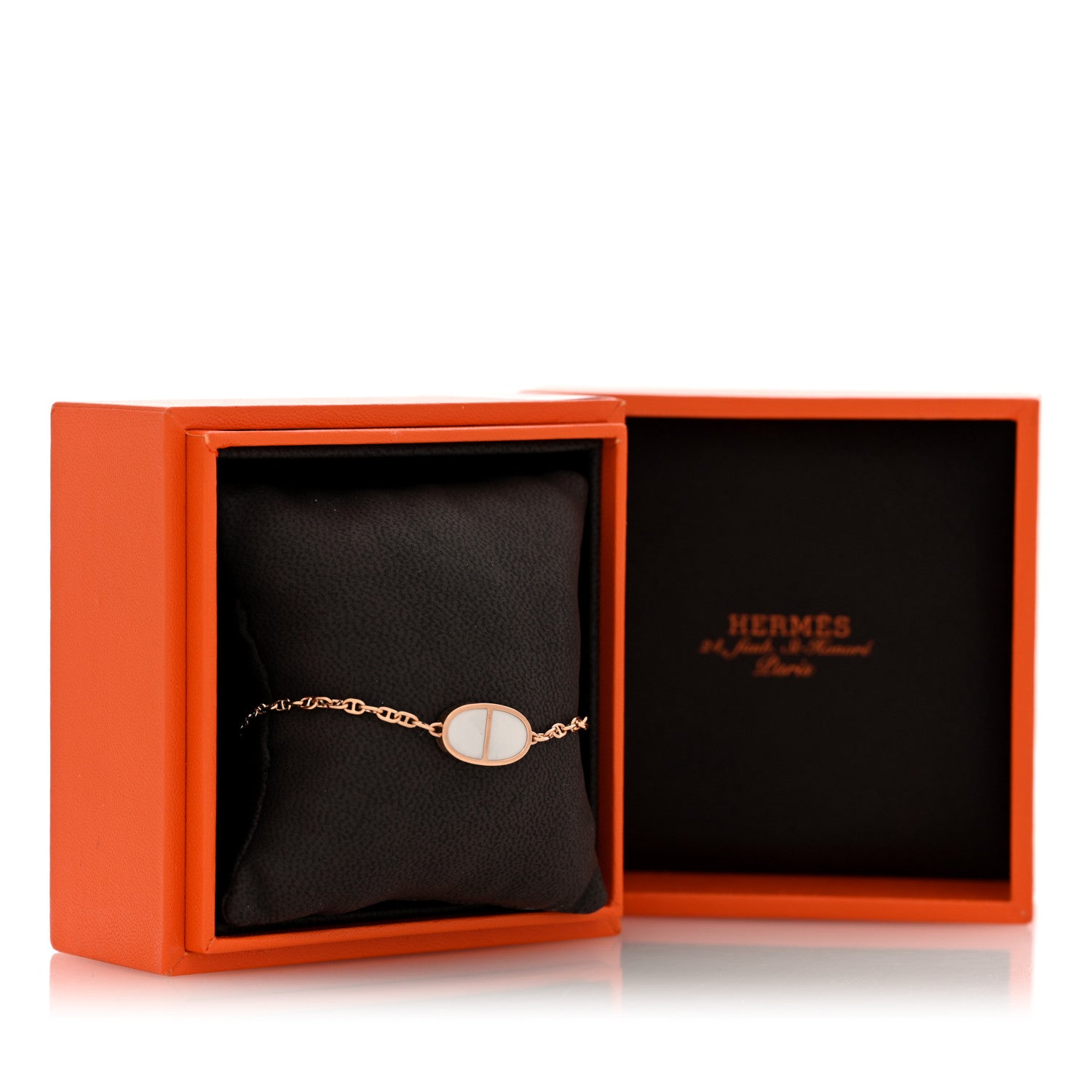 Hermes 18K Rose Gold White Ceramic Chaine d'Ancre Verso Bracelet 4 of 4