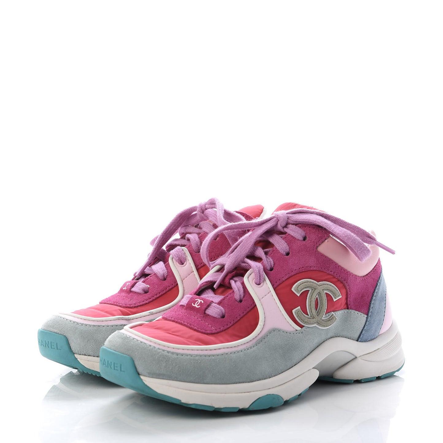 Nylon Calfskin Suede Womens CC Sneakers 36 Fuchisa Pink