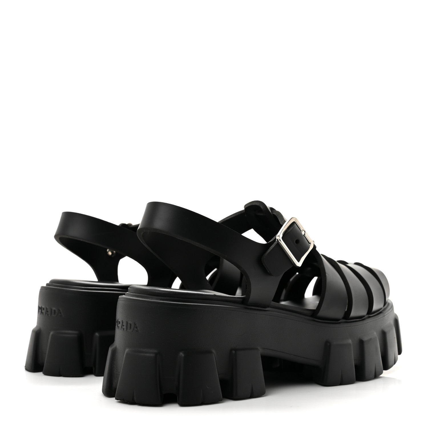 Prada Foam Rubber Triangle Logo Monolith 55mm Cage Sandals 38 Black 6 of 11