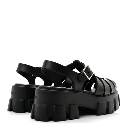Prada Foam Rubber Triangle Logo Monolith 55mm Cage Sandals 38 Black 6 of 11