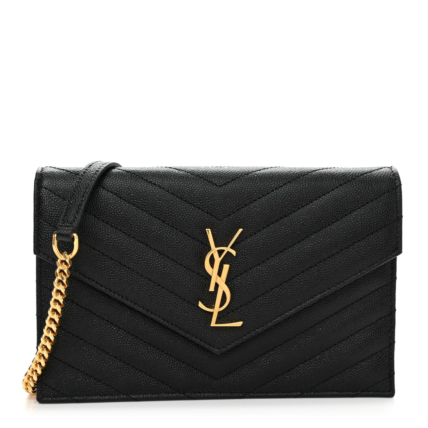 Grain De Poudre Matelasse Chevron Monogram Envelope Chain Wallet Black