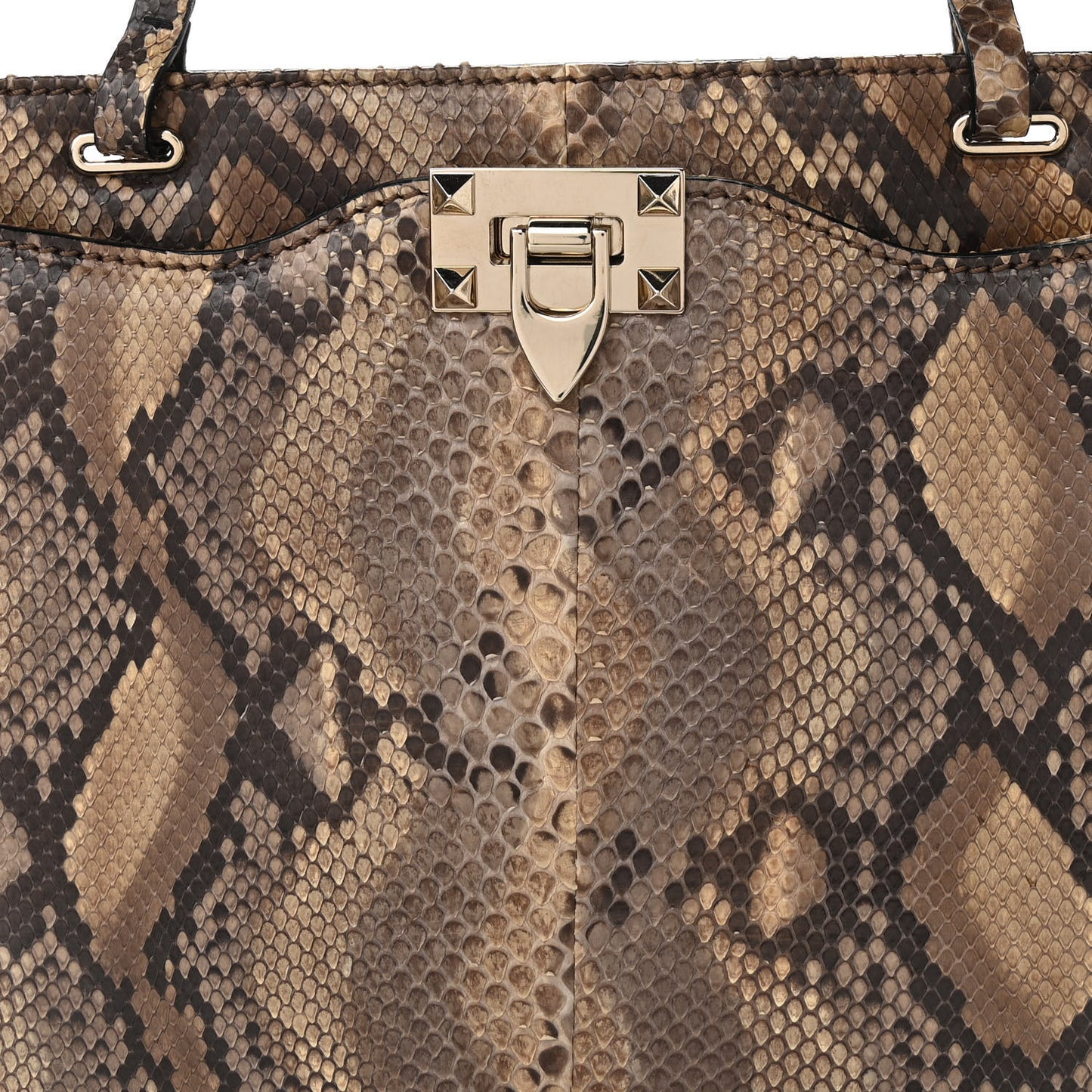 Snakeskin Rockstud Shoulder Satchel Beige