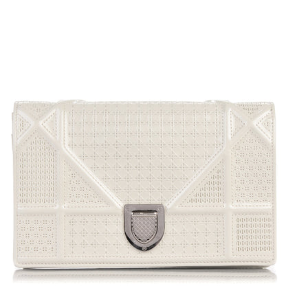 Christian Dior Patent Micro-Cannage Diorama Wallet on Chain Pouch White 1 of 10
