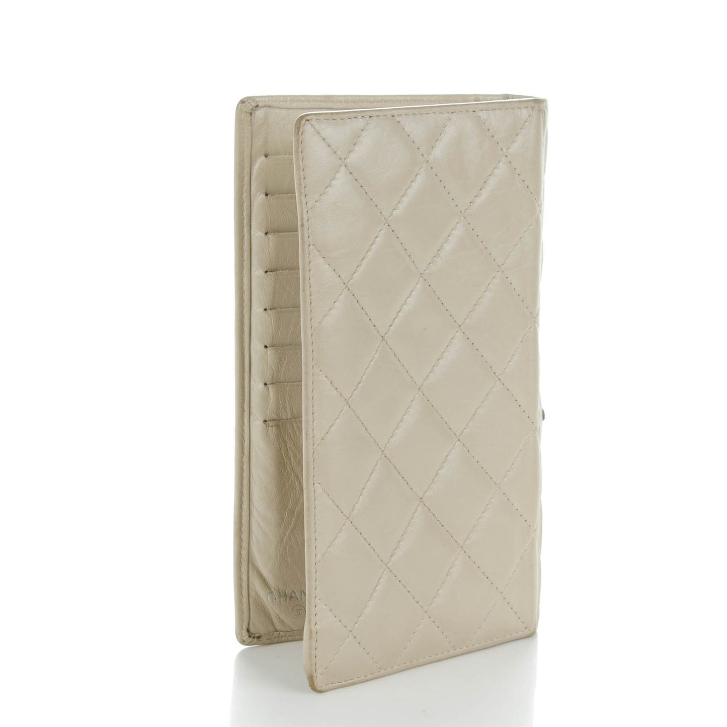 Calfskin Quilted Cambon Yen Wallet Pearl
