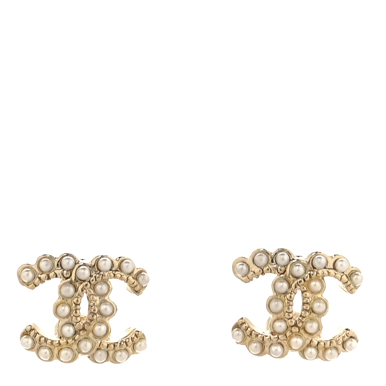 Chanel Metal Graduated Pearl Crystal CC Earrings Light Gold 1 of 4