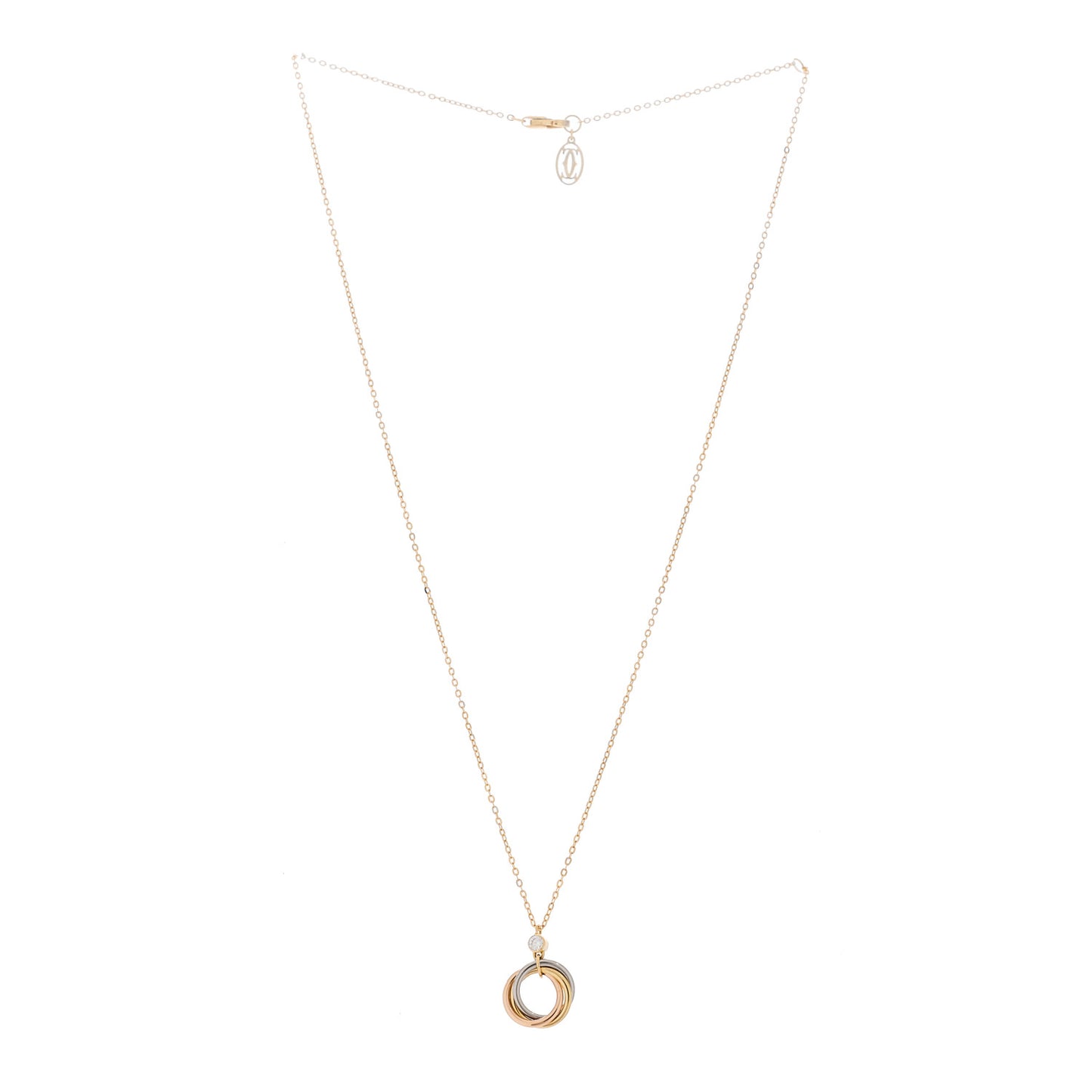 18K Pink Yellow White Gold Diamond Trinity Pendant Necklace