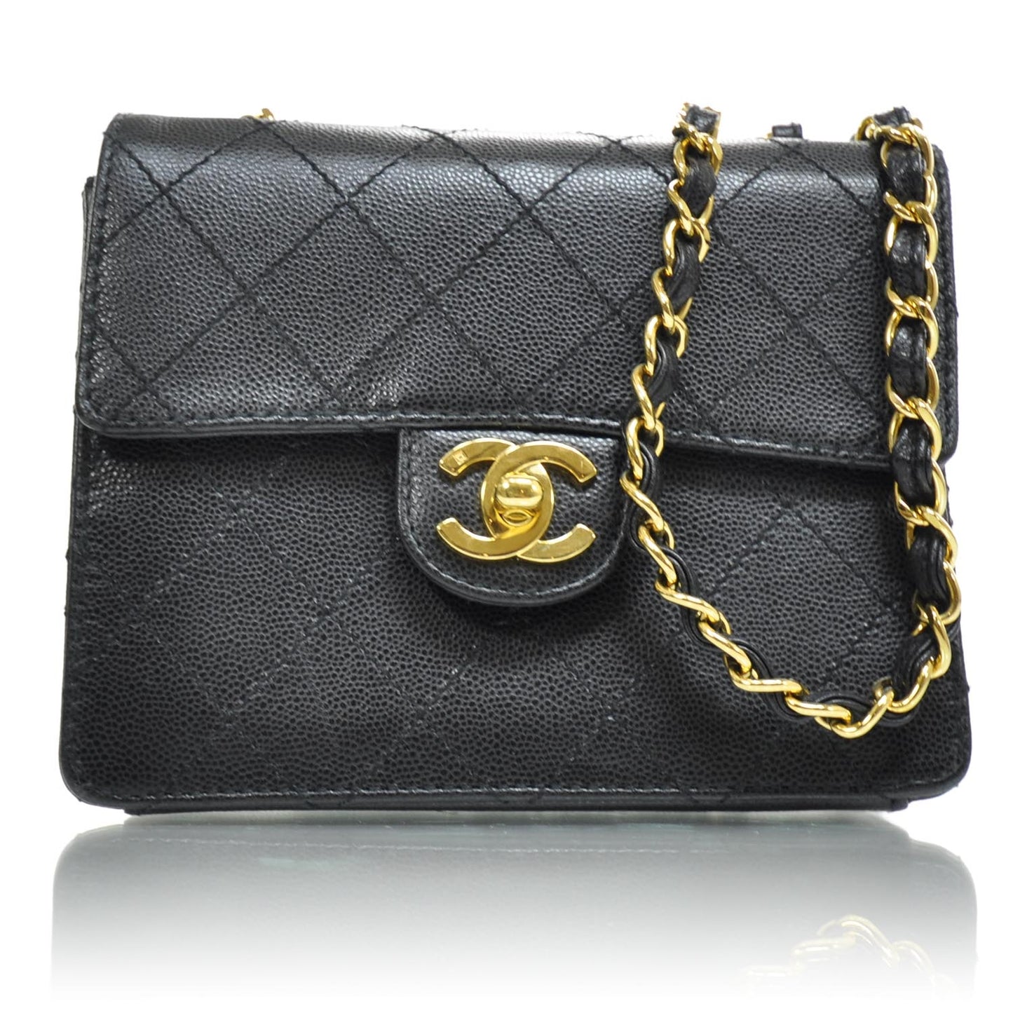 Caviar Diamond Stitched Mini Flap Black