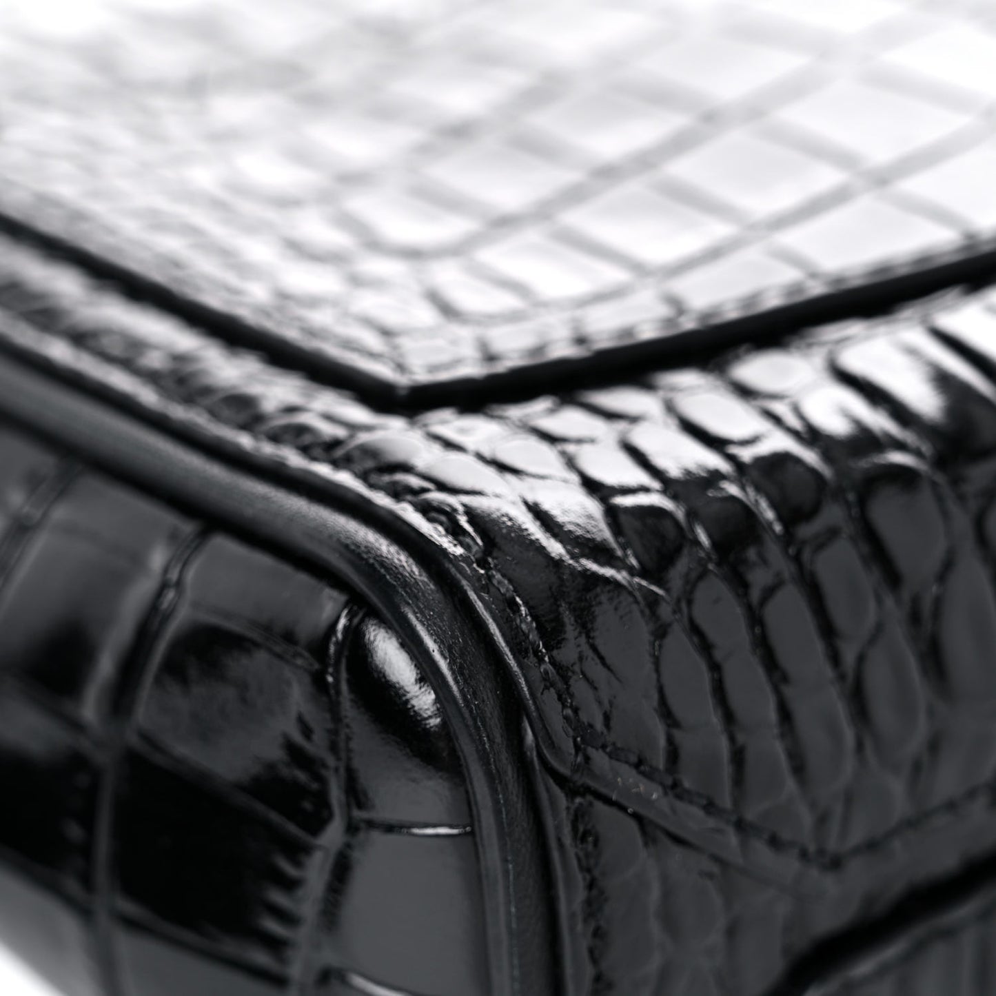 Calfskin Crocodile Embossed Eden Mini Top Handle Black
